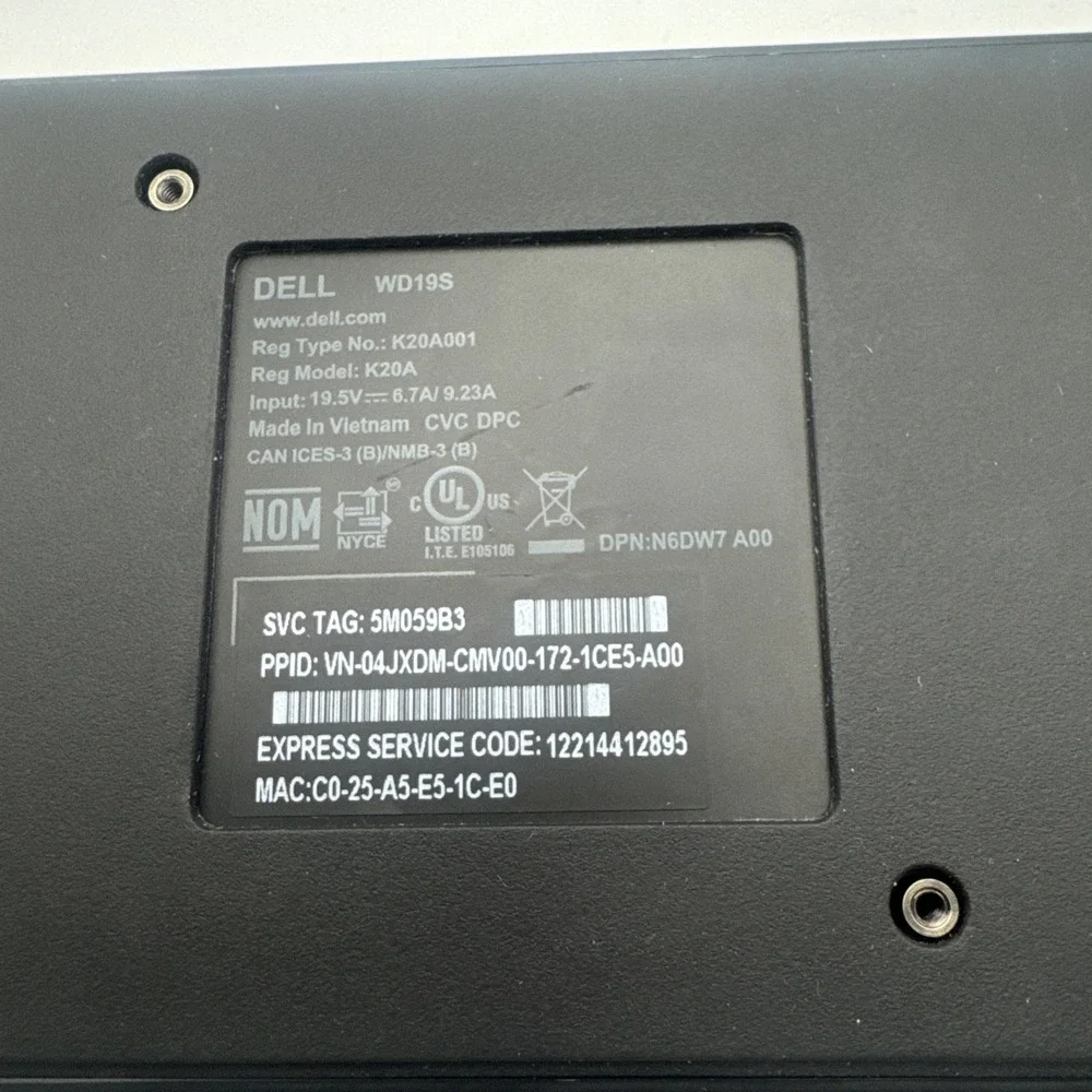 Dell WD19 K20A Dock USB-C Docking Station READ DESCRIPTION